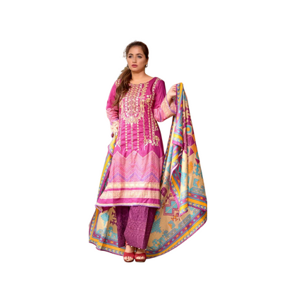 Embroidered Lawn Suit, Printed Dupatta, Chikankari Trouser, for Women