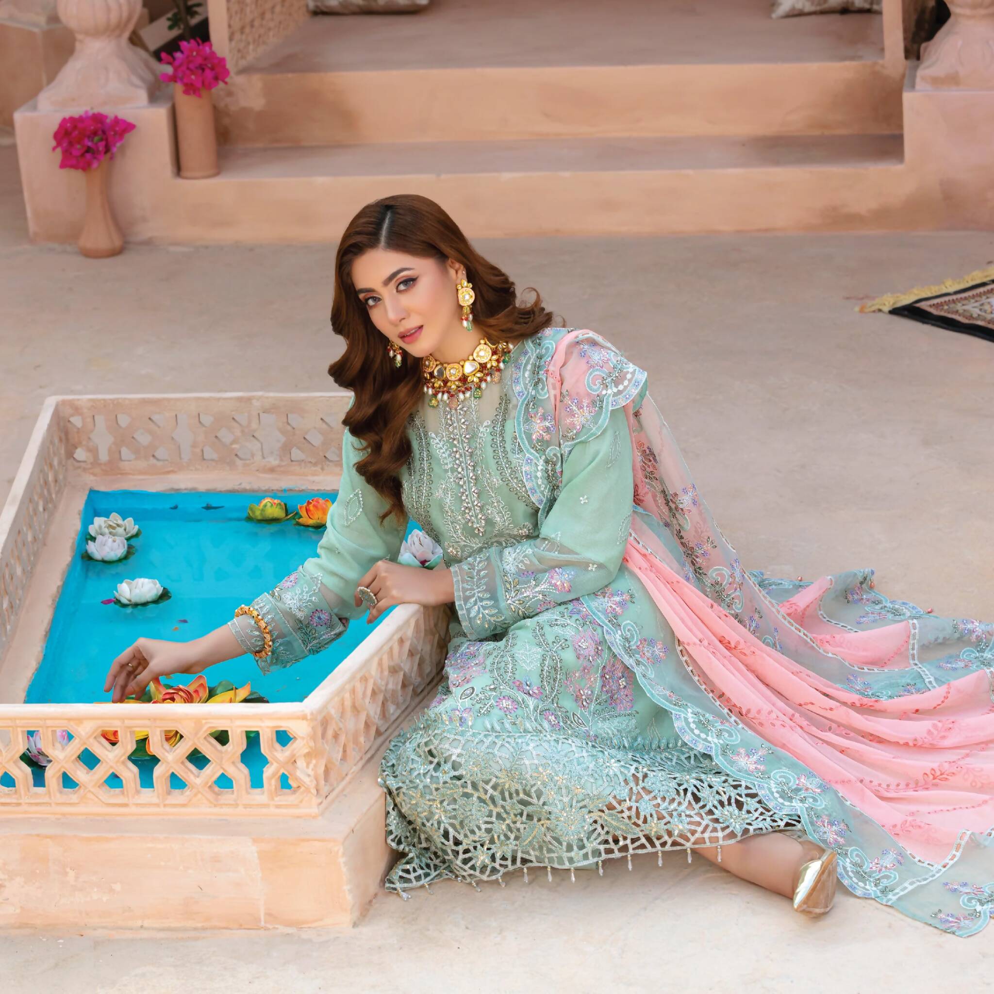 Semi Stitched Crinkle Chiffon Ensemble