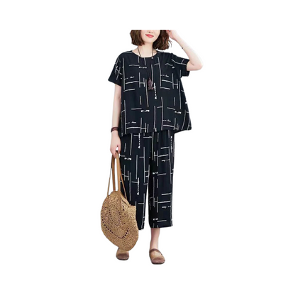 Nightsuit, Black Printed Capri Pajama, for Women