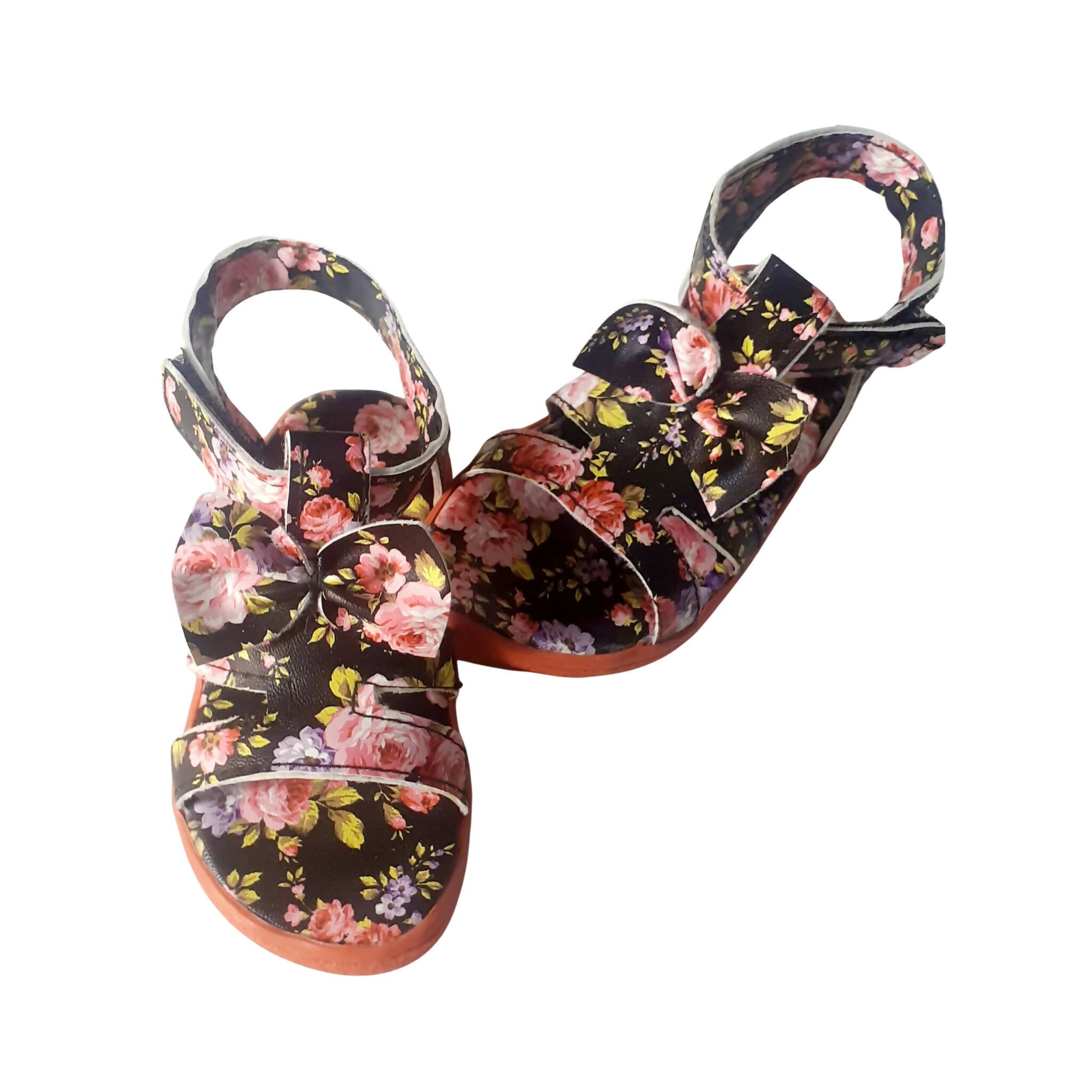 Sandals, Black Flower Strap, Comfortable, for Baby Girls