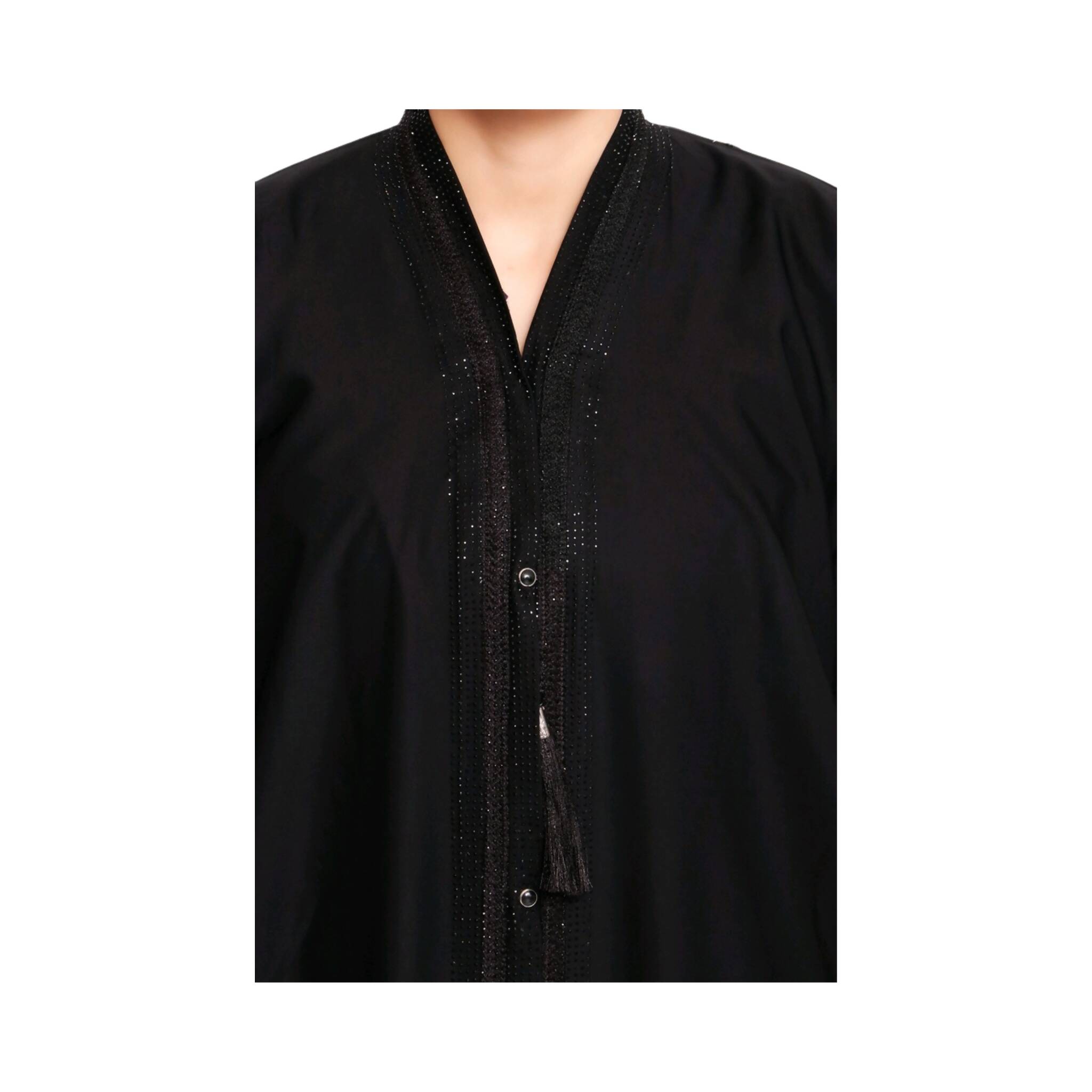 Abaya, Black Lace & Mokesh Embellished 1-Piece Modest Elegance, for Women