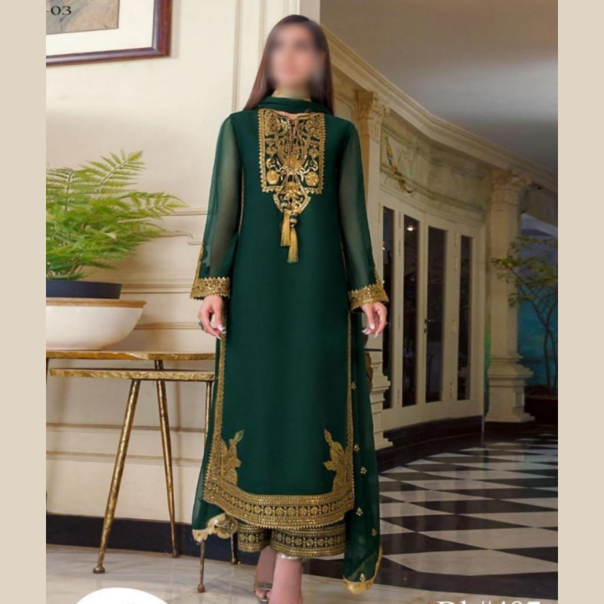 Unstitched Suit, Chiffon Spangle Embroidery Ensemble, Luxurious Elegance Collection, for Ladies