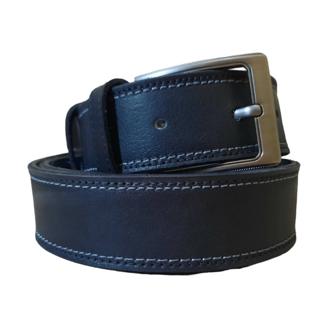 Belt, Leather & Double Stitch – Dark black