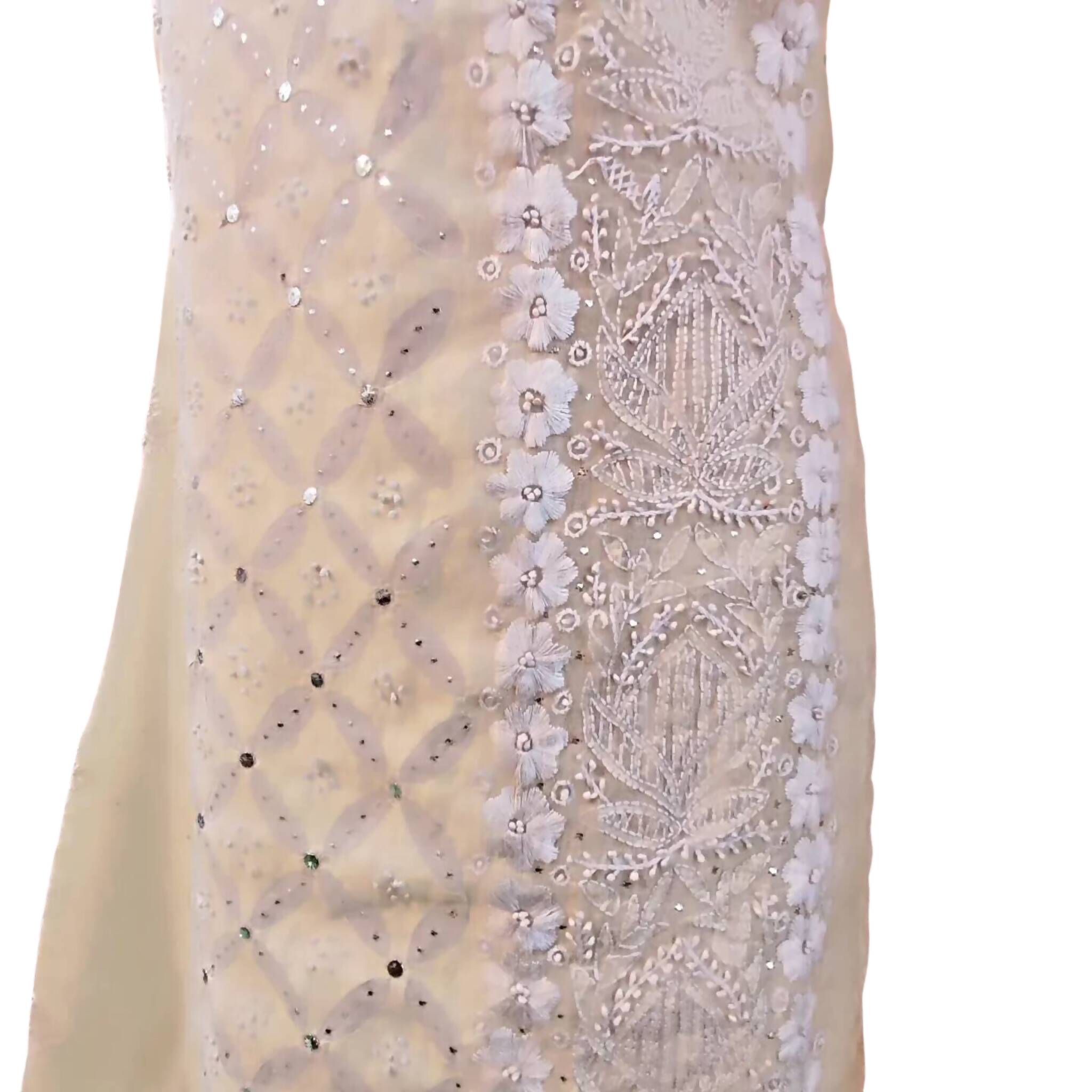 Unstitched Suit, Festive Paper Lawn Suit with Applique, Mukesh Work & Chicken Kari