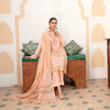 Unstitched Suit, Peach Leather Chikankaari Ensemble - with Velvet Shawl, for Women