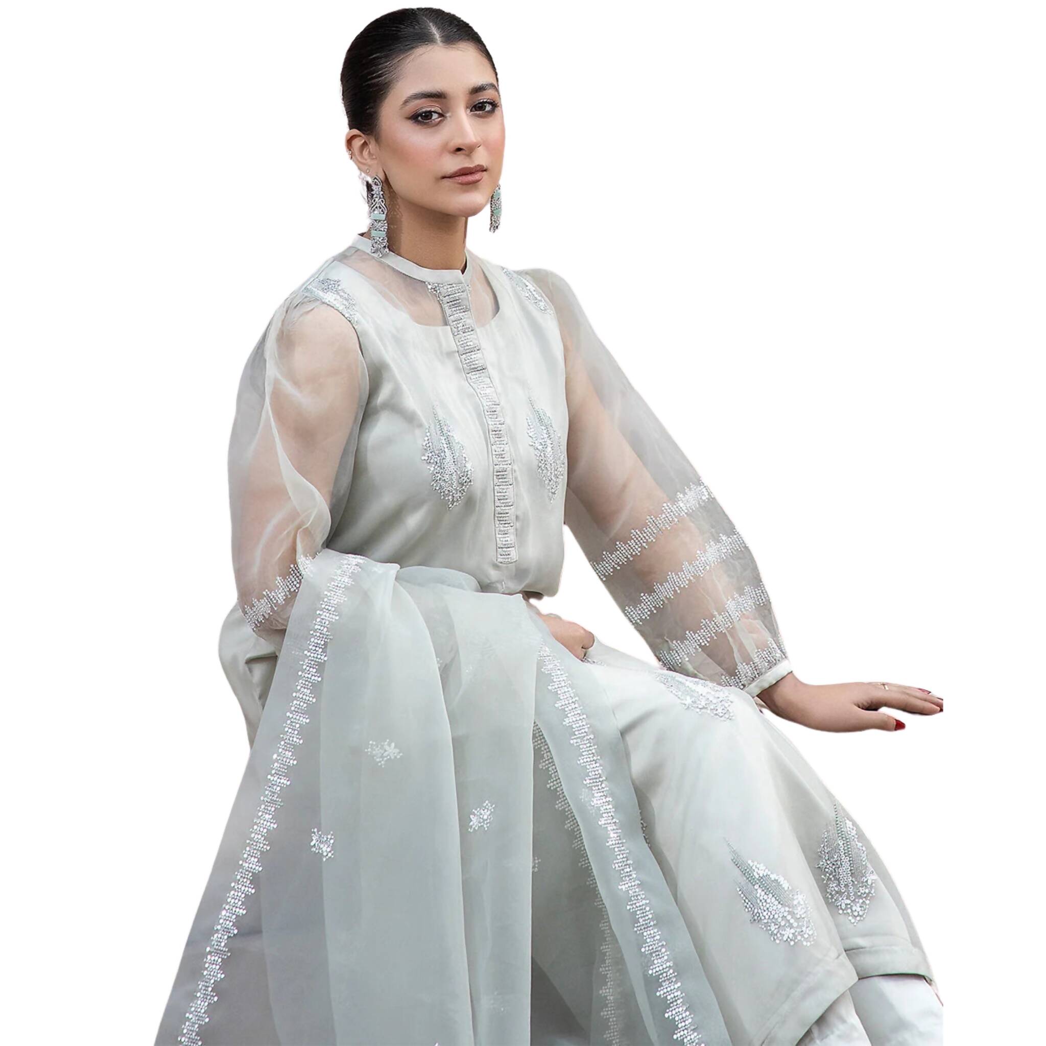 Suit, Sophisticated Elegance, Three-Piece Silk with Sequins Embroidery, for Women