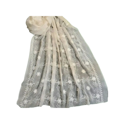 Dupatta, Shifoon Embroidered & White , High-Quality Fabric, for Women