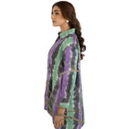 Shirt, Tie-Dye Georgette Button-Down in Grey, Purple, Green & White Hues, for Women