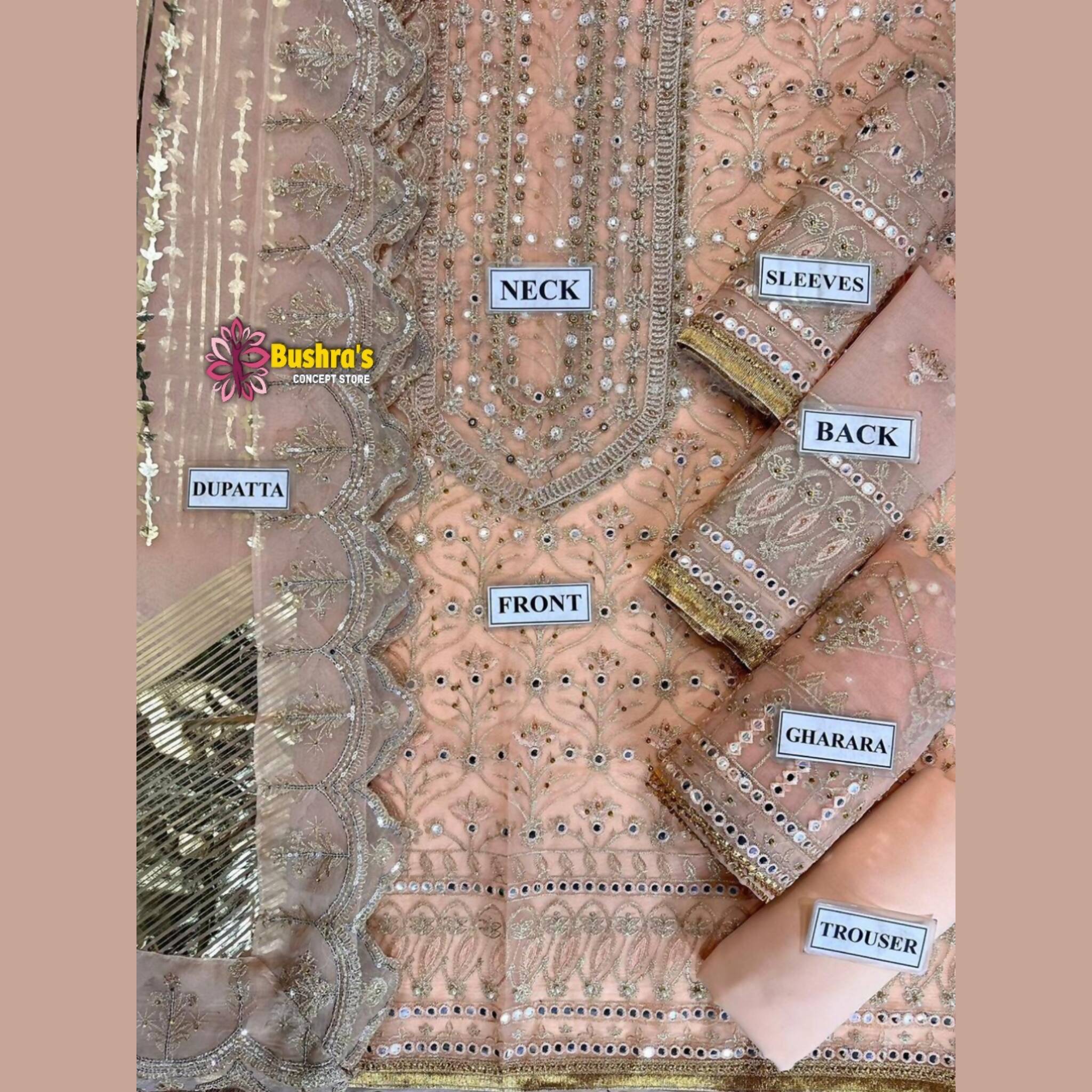 Unstitched Suit, Luxury Heavy work & Wedding Desinger peech With Embroidered Dupatta, for Women