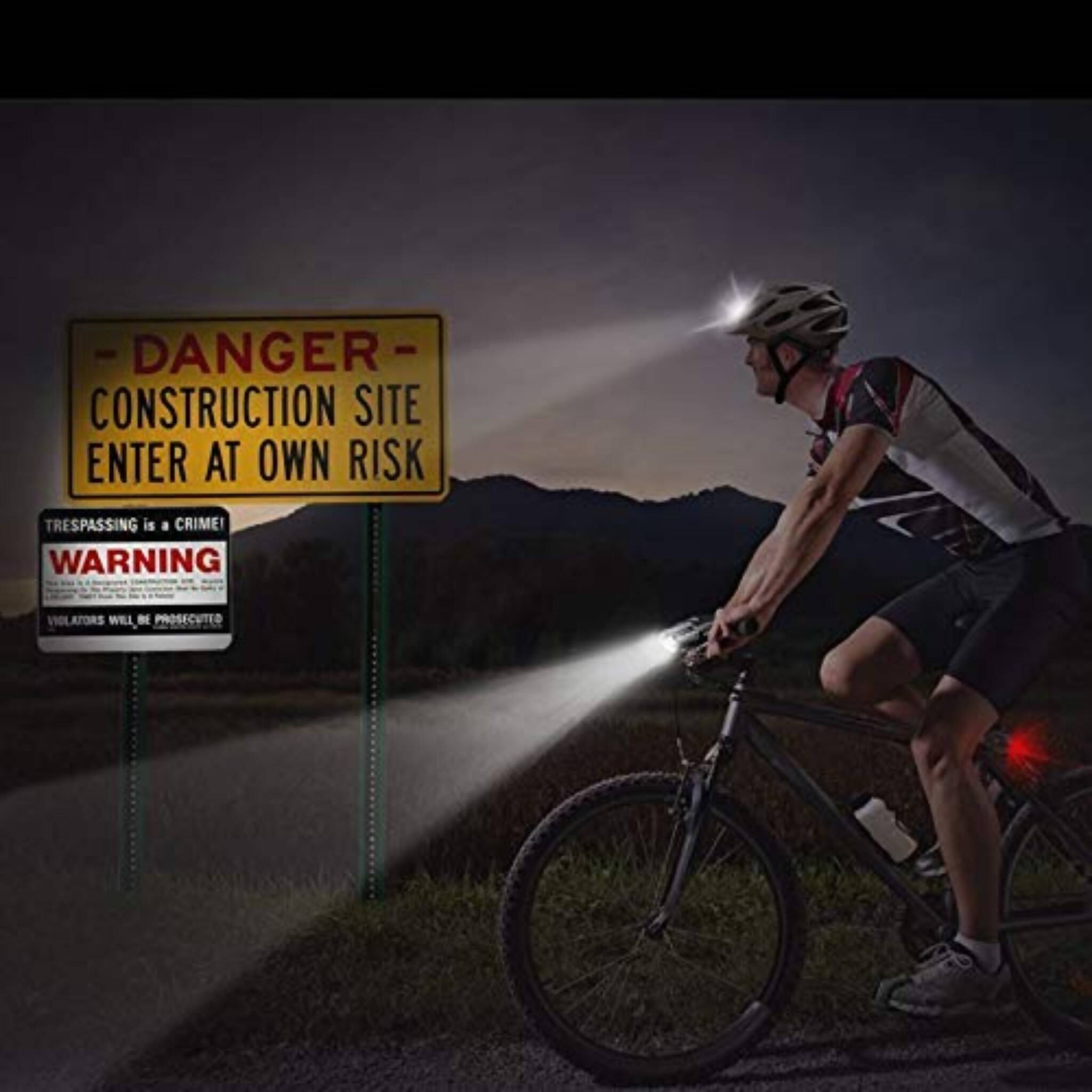 Bicycle Front Light, Waterproof & Rechargeable with 2 Back Lights