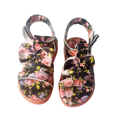 Sandals, Black Flower Strap, Comfortable, for Baby Girls