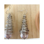 Wire Hook Earrings with Silver Wire and Pink Pearl