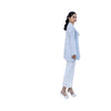 Shirt, Chic White & Blue Striped Cotton Lawn with Frayed Sleeves & Tassel
