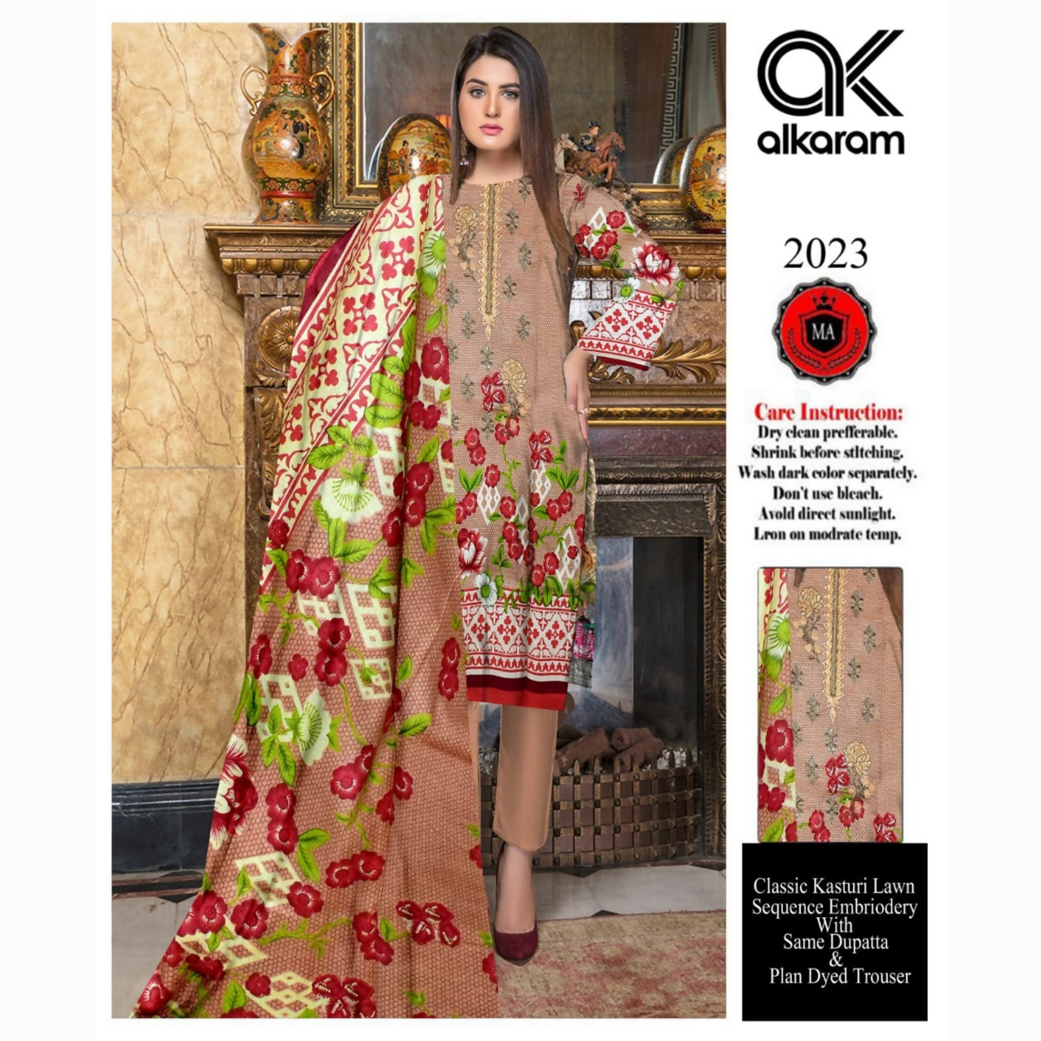 Unstitched Suit, Classic Kasturi Lawn with Sequence Embroidery, for Women