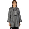 Shirt , Chic Black Stripe Linen with Golden Zip & Stylish Details, for Women