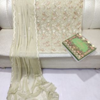 Unstitched Suit, Embroidered with Full Jall Shirt in Soft Chiffon , for Women