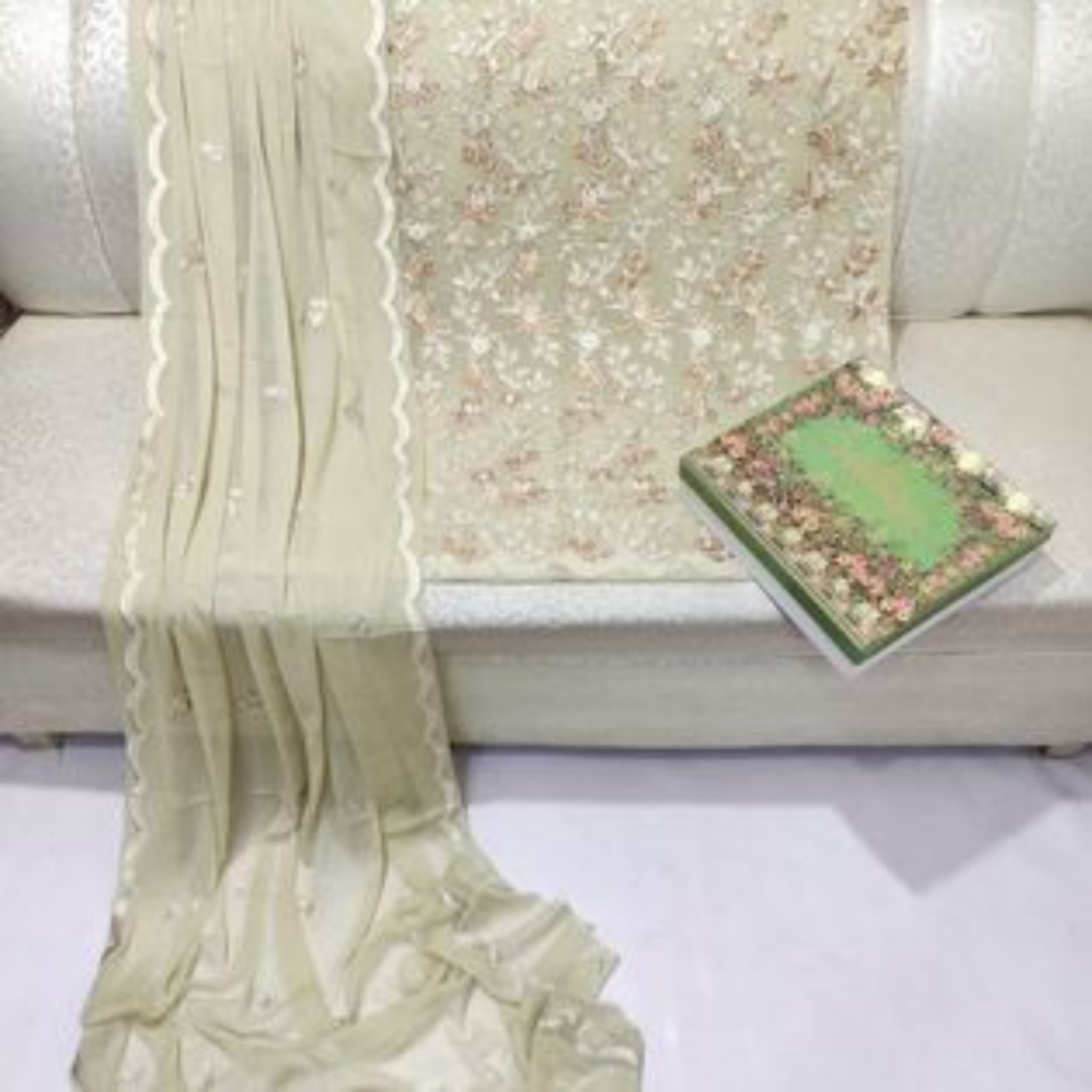 Unstitched Suit, Embroidered with Full Jall Shirt in Soft Chiffon , for Women