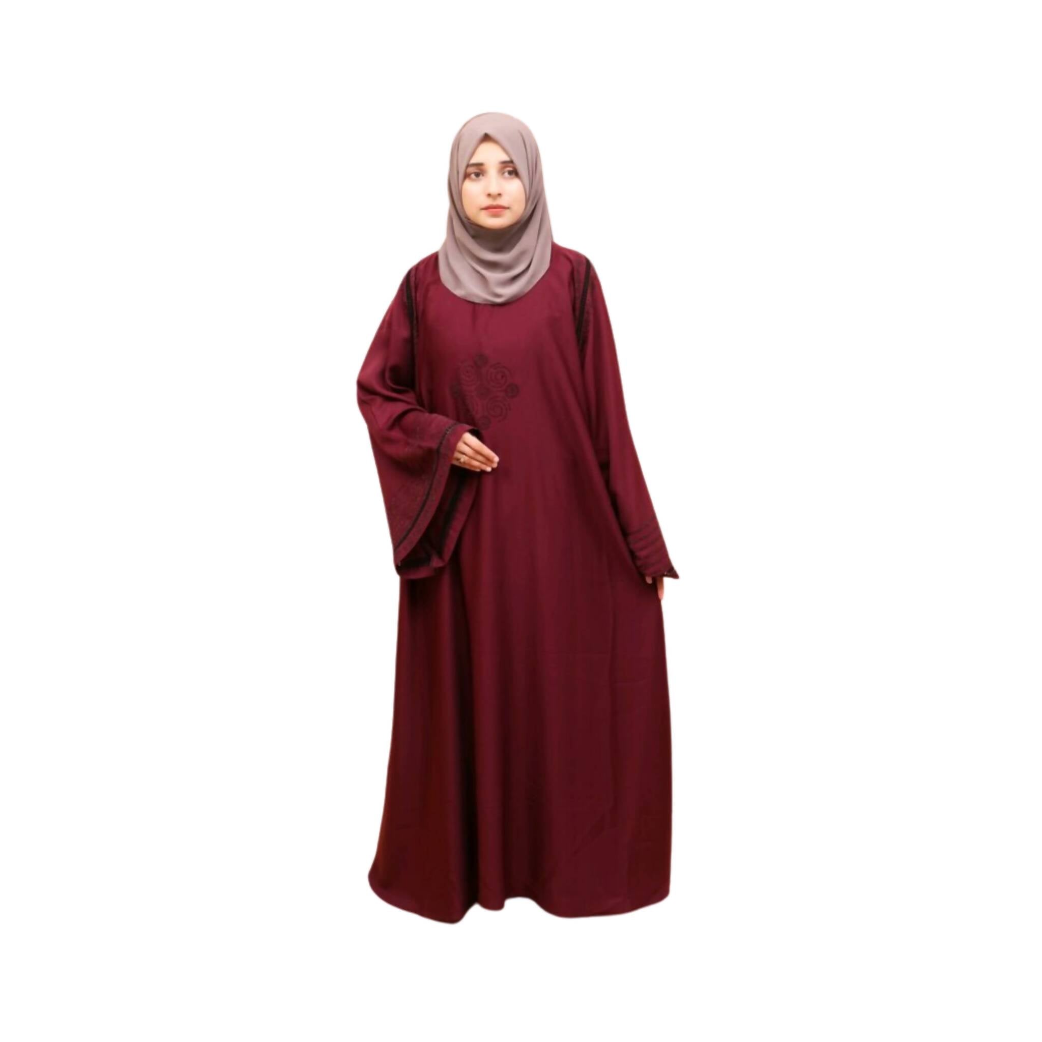 Abaya, Lace Detailing, Round Neck with Button-Through Opening, for Women