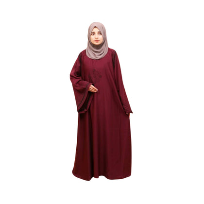 Abaya, Lace Detailing, Round Neck with Button-Through Opening, for Women