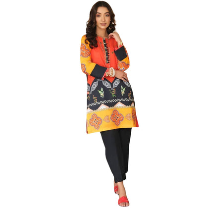 Kurti, Orange Color & Modern Elegance in Lawn Fabric, for Women