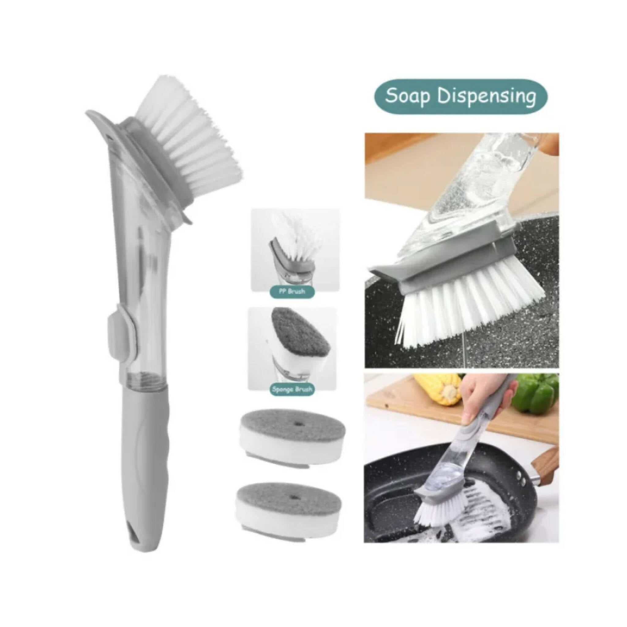 Goglor Kitchen Brush, Effortless Cleaning with Soap Handle Dish