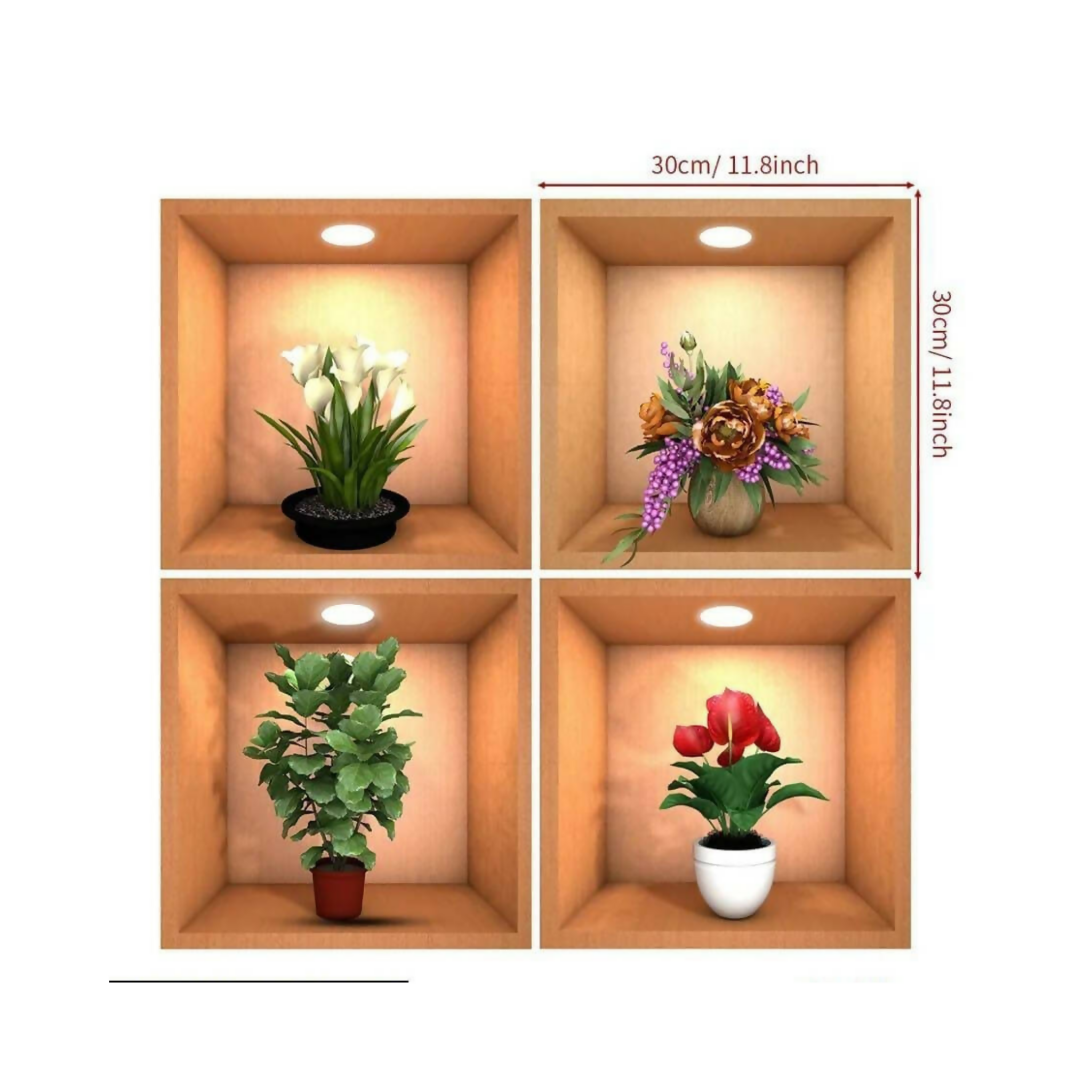 Wall Decor, PVC - 4 Pcs Set, Waterproof and Removable, 30 x 30 cm