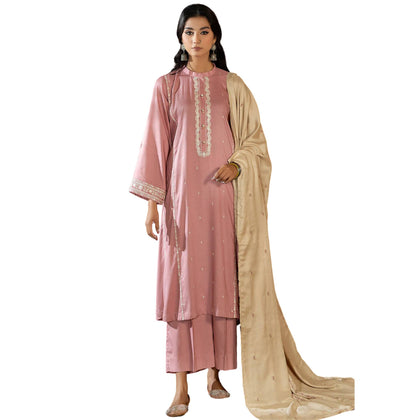 Suit, Embroidered 3Pc High-Quality Viscose Fabric with Delicate & Pearl Buttons