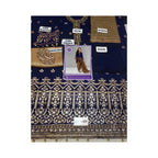 Unstitched Suit, Velvet Shirt with Jamawar Trousers & Self-Printed Net Dupatta, for Women