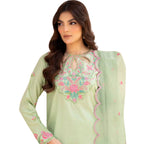 3 Piece Suit, Green Breathable Elegance in Fine Lawn & Cambric Cotton