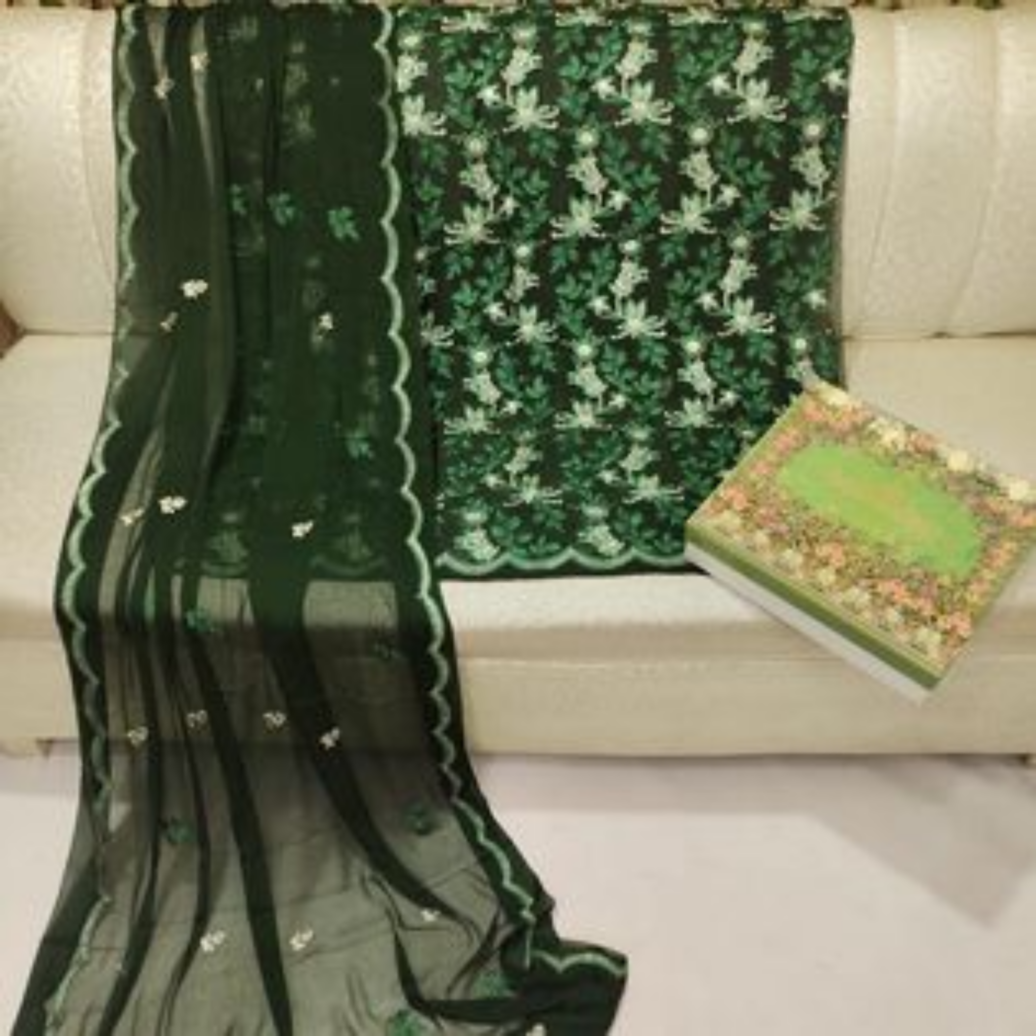 Unstitched Suit, Embroidered with Full Jall Shirt in Soft Chiffon , for Women