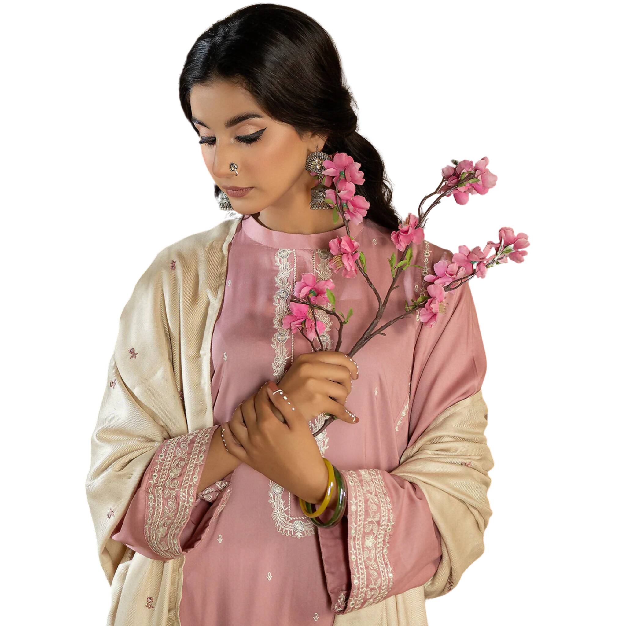 Suit, Embroidered 3Pc High-Quality Viscose Fabric with Delicate & Pearl Buttons