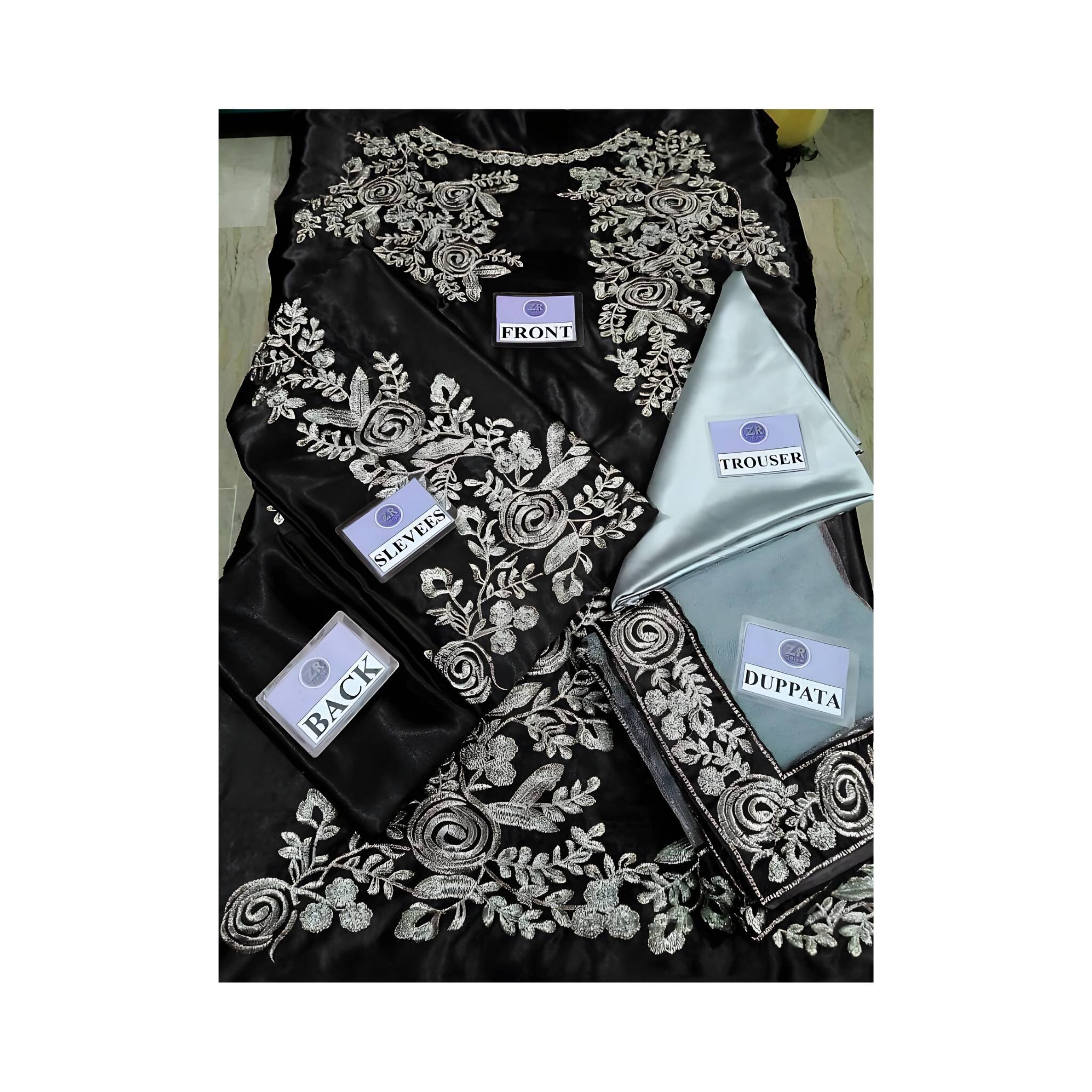 Unstitched Suit, Elegant Silk Net Ensemble & Zari Embroidery, for Women