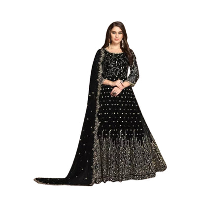 Unstitched Suit, Elegant Chiffon & Malai Ensemble, Zari & Sequins Embroidery