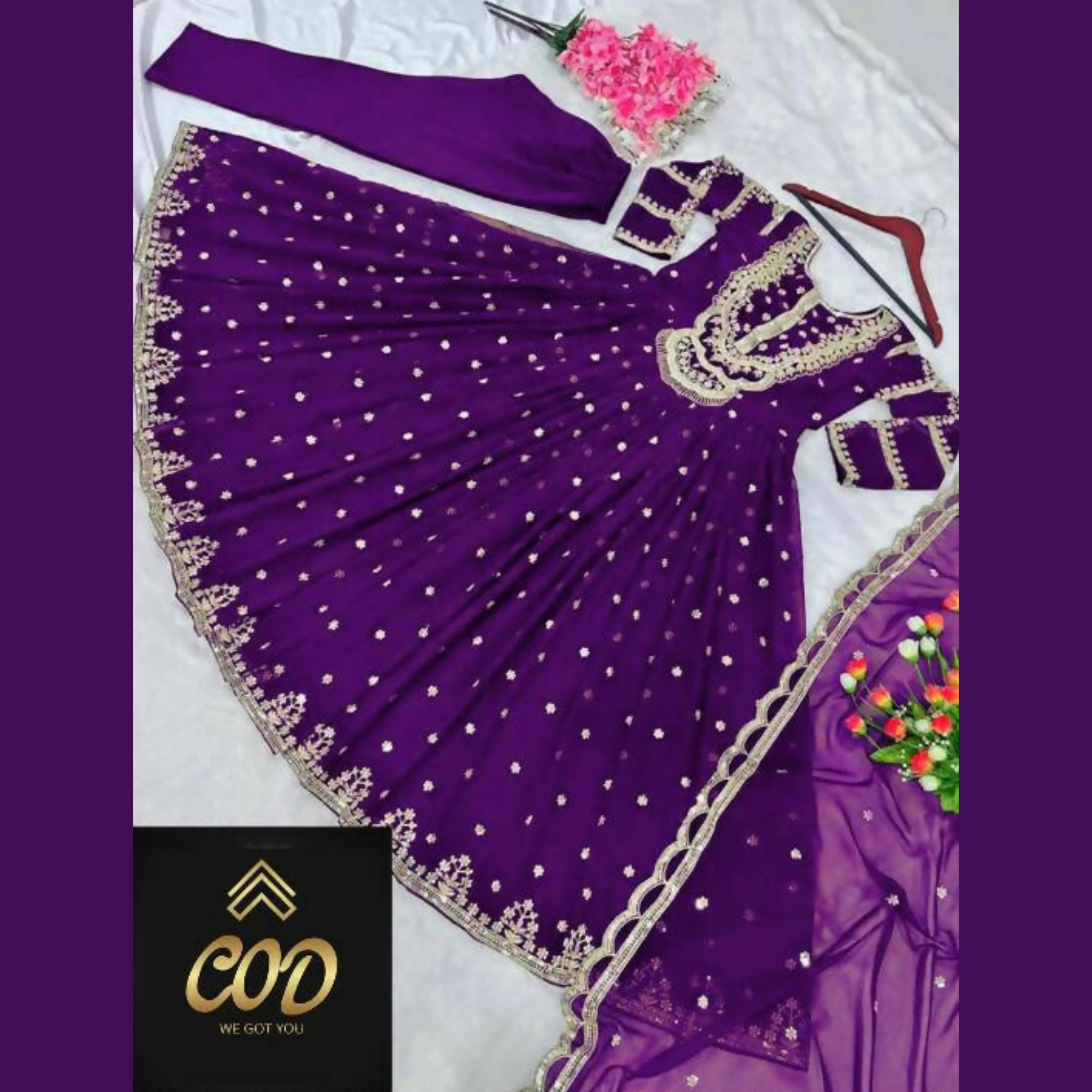 Chiffon Zarri Embroidered Maxi with Border Emb Dupatta - 3-Piece Set