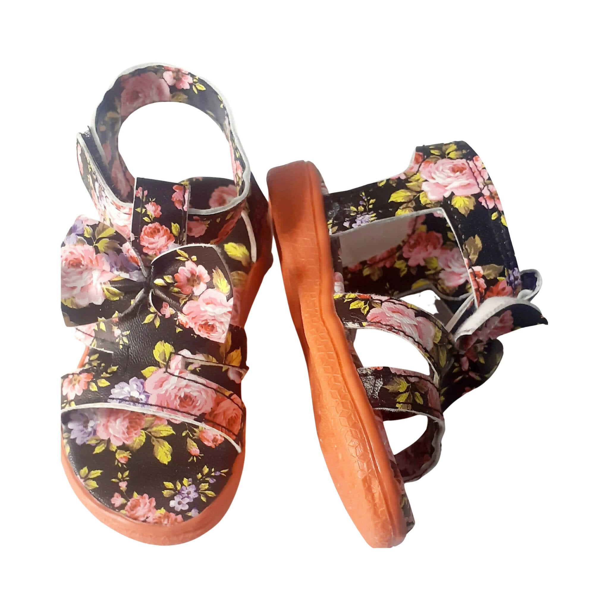 Sandals, Black Flower Strap, Comfortable, for Baby Girls