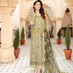 Semi Stitched Net Embroidered Ensemble