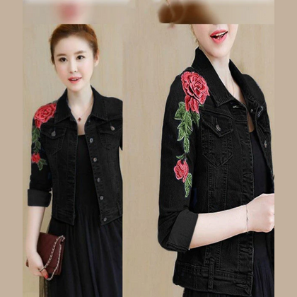 Jacket, Flower Embed Denim, for Women