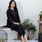 Stitched Suit, 2-Piece Cotton Lawn Set with Delicate Lace Detailing & Golden Buttons