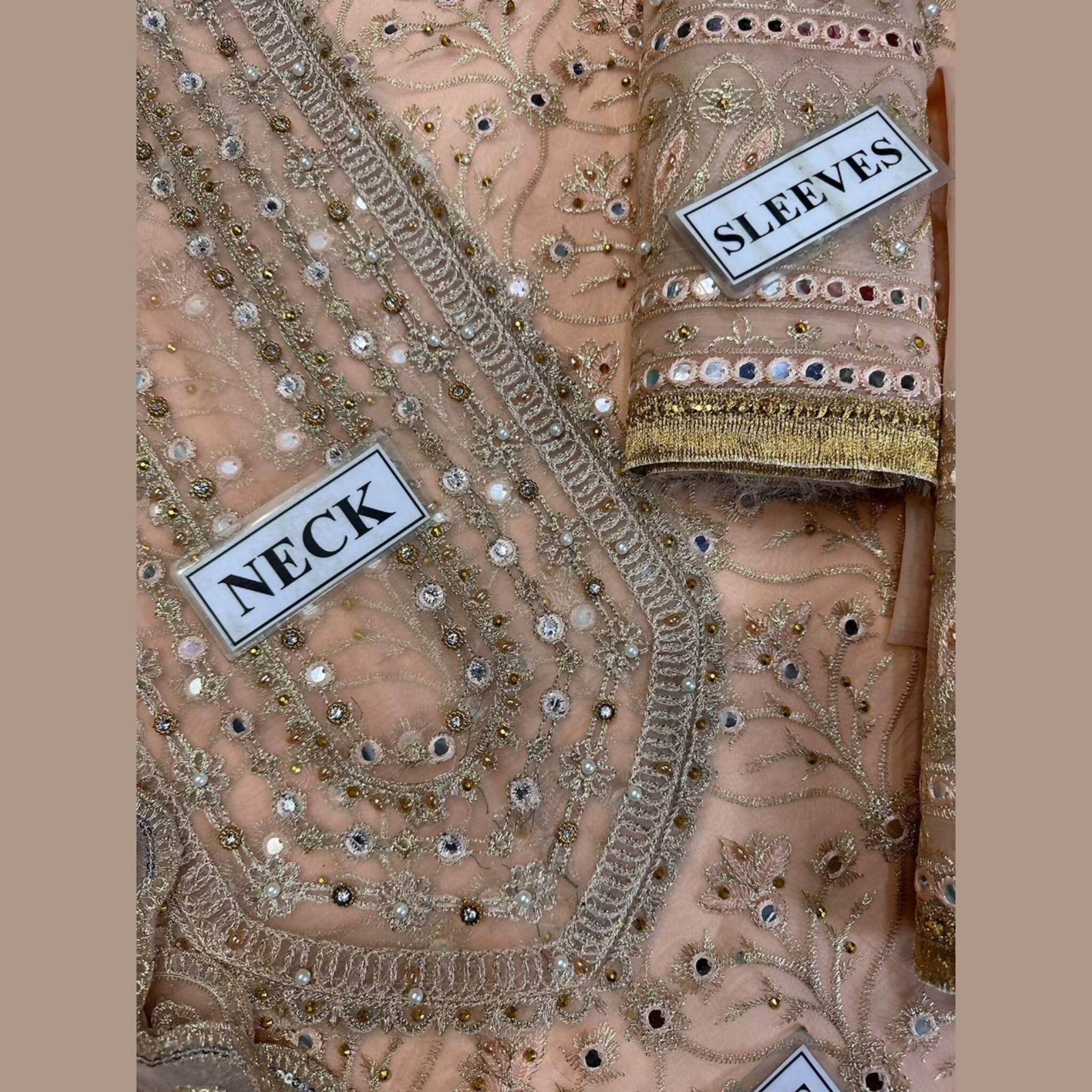 Unstitched Suit, Luxury Heavy work & Wedding Desinger peech With Embroidered Dupatta, for Women