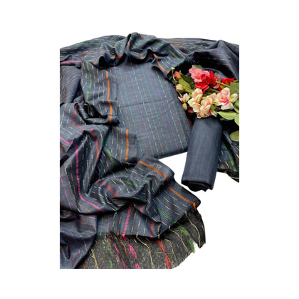 Unstitched Suit, Plain Shirt, Designer Trouser & Check Khaddar Dupatta, for Women
