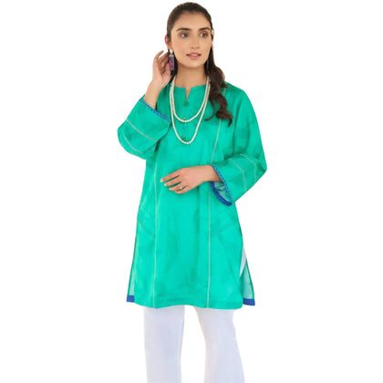 Kurti, Green Modern Comfort in Lawn Fabric, for Effortless Style