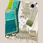 Unstitched Suit, Embroidered Spangle Work with Organza 3-Tone Dupatta, for Women