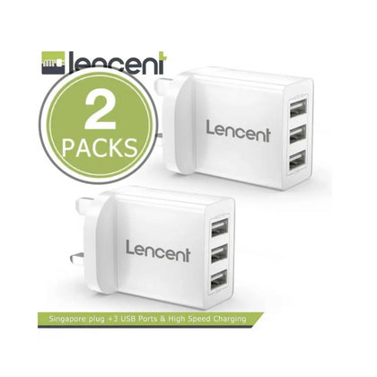 Lencent UK USB Wall Charger, 3 Port 5V/2.4A, Multi-Port