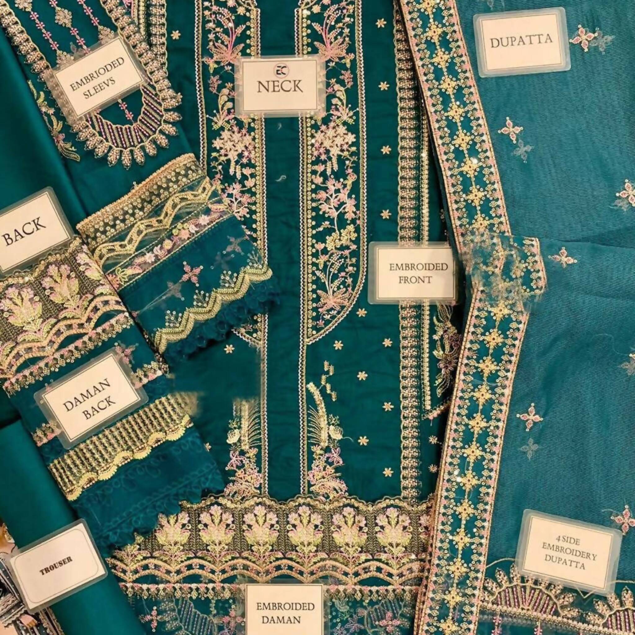 Unstitched Suit, Lawn Fully Embroidered Front Organza Dupatta & Dyed Trouser