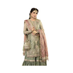 Unstitched Suit, Maysoori Embroidered with Net Dupatta & Jamawar Trouser