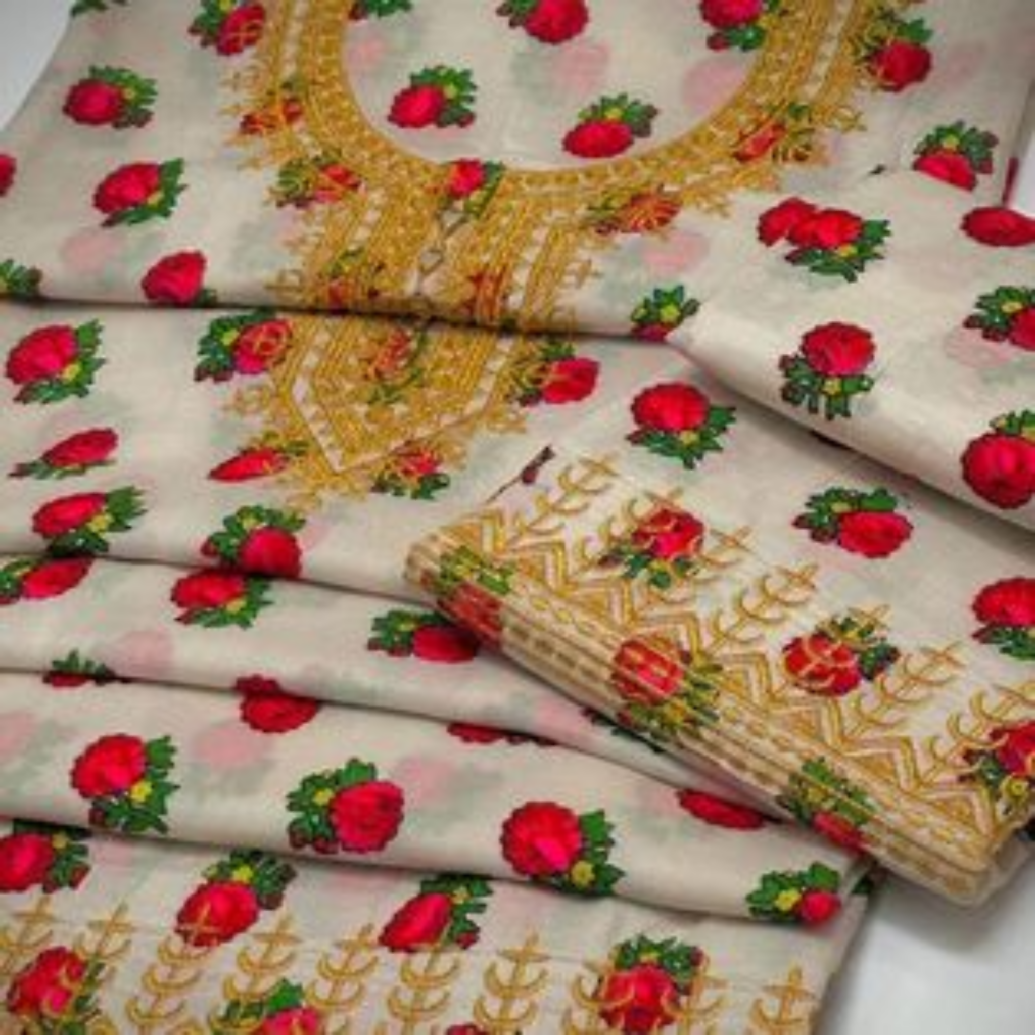 Unstitched Suit, Pure Marina Linen Embroidery, Elegant & Versatile, for Women