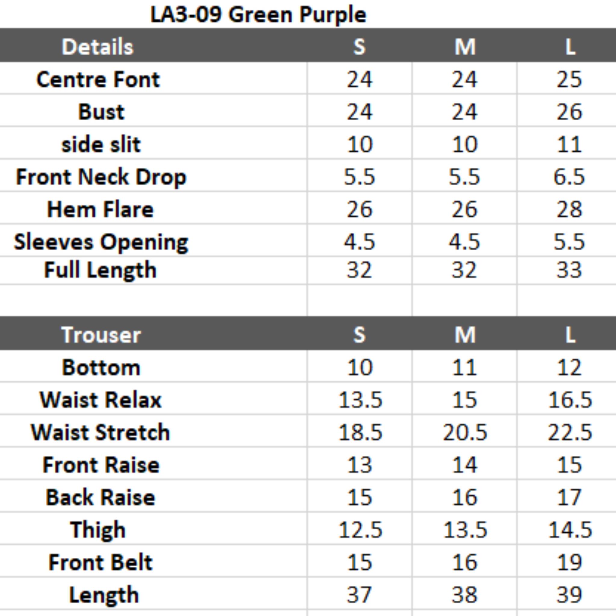 Co-ord Set, Green Purple 2Pc Georgette with Shell & Button Tassel Detailing