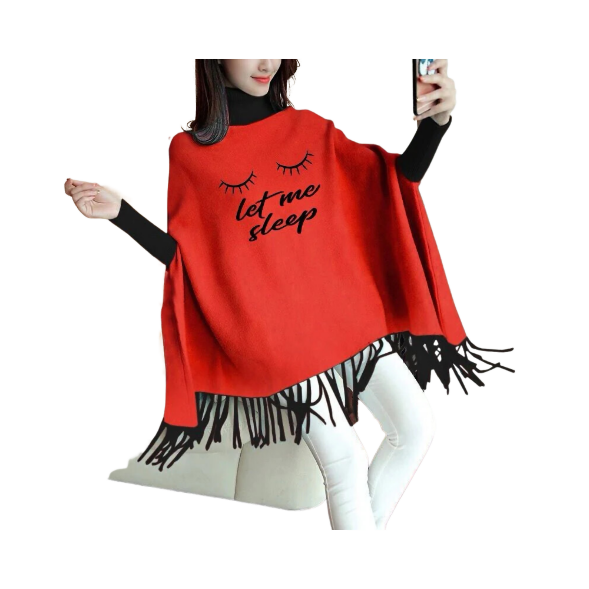 Chic Warmth, Printed Fleece Poncho for Stylish Winter Comfort Action
