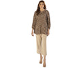 Shirt, Baggy Linen Cheetah Print with Golden Zip Beaded Detailing, for Women