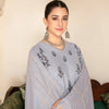 Unstitched Suit, Ensemble with Chikankaari Embroidery & Velvet Shawl, for Women